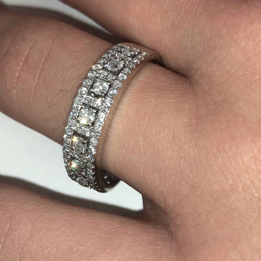 Solid 14K White Gold NATURAL Diamond Semi Eternity Band Ring Men Women Unisex